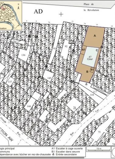 Plan masse et de situation. Extrait du plan cadastral, 1994, section AD. © Région Bourgogne-Franche-Comté, Inventaire du patrimoine