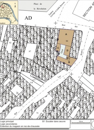Plan masse et de situation. Extrait du plan cadastral, 1994, section AD. © Région Bourgogne-Franche-Comté, Inventaire du patrimoine