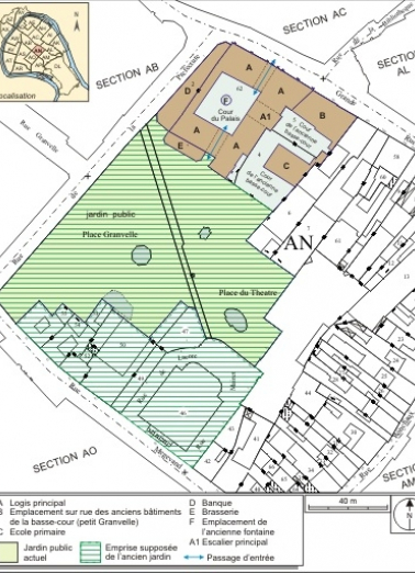 Plan masse et de situation. Extrait du plan cadastral, 1974, section AN. © Région Bourgogne-Franche-Comté, Inventaire du patrimoine Plan masse et de situation. Extrait du plan cadastral, 1974, section AN. © Région Bourgogne-Franche-Comté, Inventaire du patrimoine