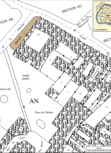 Plan masse et de situation. Extrait du plan cadastral, 1974, section AN. © Région Bourgogne-Franche-Comté, Inventaire du patrimoine Plan masse et de situation. Extrait du plan cadastral, 1974, section AN. © Région Bourgogne-Franche-Comté, Inventaire du patrimoine