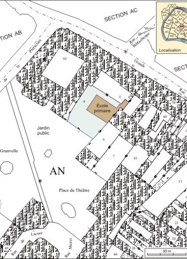 Plan masse et de situation. Extrait du plan cadastral, 1974, section AN. © Région Bourgogne-Franche-Comté, Inventaire du patrimoine Plan masse et de situation. Extrait du plan cadastral, 1974, section AN. © Région Bourgogne-Franche-Comté, Inventaire du patrimoine