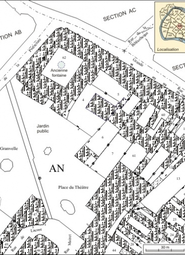 Plan masse et de situation. Extrait du plan cadastral, 1974, section AN. © Région Bourgogne-Franche-Comté, Inventaire du patrimoine Plan masse et de situation. Extrait du plan cadastral, 1974, section AN. © Région Bourgogne-Franche-Comté, Inventaire du patrimoine