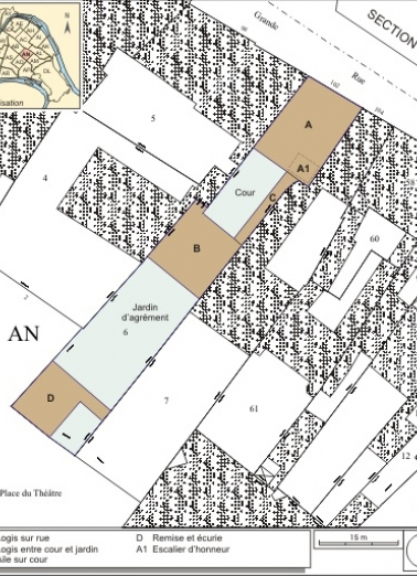 Plan masse et de situation. Extrait du plan cadastral, 1974, section AN. © Région Bourgogne-Franche-Comté, Inventaire du patrimoine