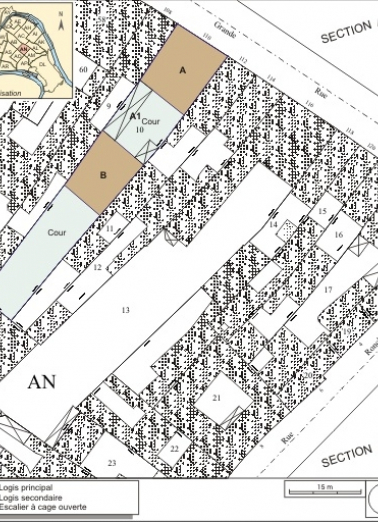 Plan masse et de situation. Extrait du plan cadastral, 1974, section AN. © Région Bourgogne-Franche-Comté, Inventaire du patrimoine