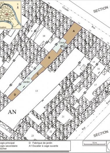 Plan masse et de situation. Extrait du plan cadastral, 1974, section AN. © Région Bourgogne-Franche-Comté, Inventaire du patrimoine