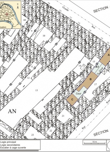 Plan masse et de situation. Extrait du plan cadastral, 1974, section AN. © Région Bourgogne-Franche-Comté, Inventaire du patrimoine