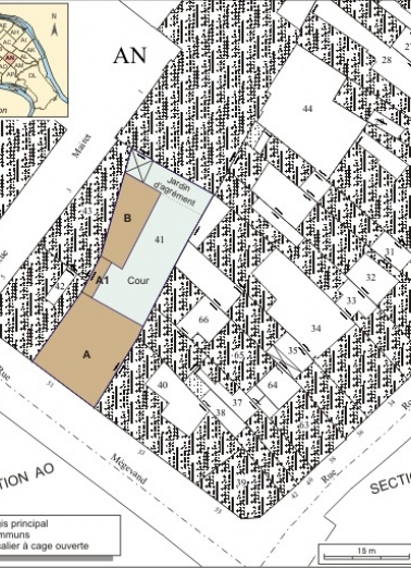 Plan masse et de situation. Extrait du plan cadastral, 1974, section AN. © Région Bourgogne-Franche-Comté, Inventaire du patrimoine