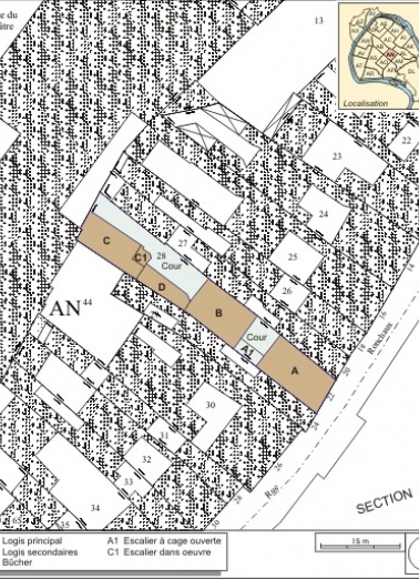 Plan masse et de situation. Extrait du plan cadastral, 1974, section AN. © Région Bourgogne-Franche-Comté, Inventaire du patrimoine