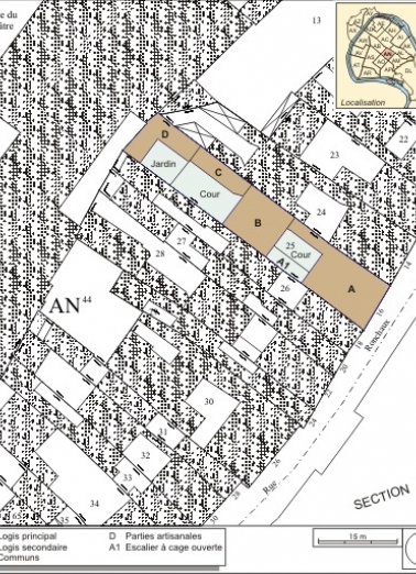 Plan masse et de situation. Extrait du plan cadastral, 1974, section AN. © Région Bourgogne-Franche-Comté, Inventaire du patrimoine