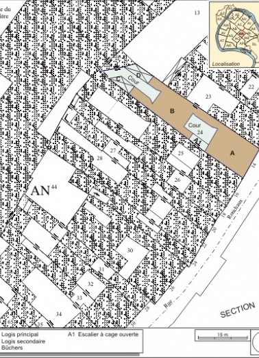 Plan masse et de situation. Extrait du plan cadastral, 1974, section AN. © Région Bourgogne-Franche-Comté, Inventaire du patrimoine