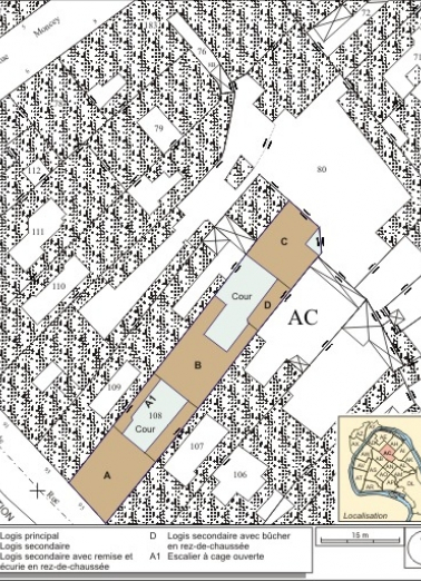Plan masse et de situation. Extrait du plan cadastral, 1974, section AC. © Région Bourgogne-Franche-Comté, Inventaire du patrimoine