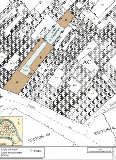 Plan masse et de situation. Extrait du plan cadastral, 1974, section AC. © Région Bourgogne-Franche-Comté, Inventaire du patrimoine