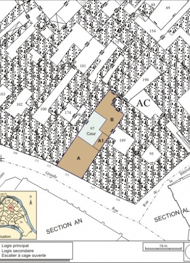 Plan masse et de situation. Extrait du plan cadastral, 1974, section AC. © Région Bourgogne-Franche-Comté, Inventaire du patrimoine