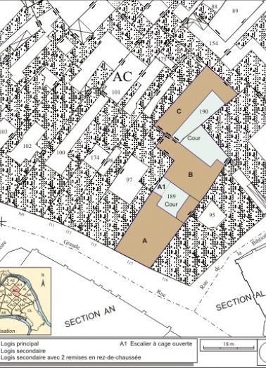 Plan masse et de situation. Extrait du plan cadastral, 1974, section AC. © Région Bourgogne-Franche-Comté, Inventaire du patrimoine