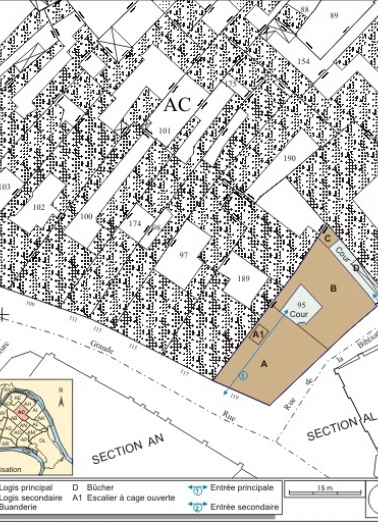 Plan masse et de situation. Extrait du plan cadastral, 1974, section AC. © Région Bourgogne-Franche-Comté, Inventaire du patrimoine