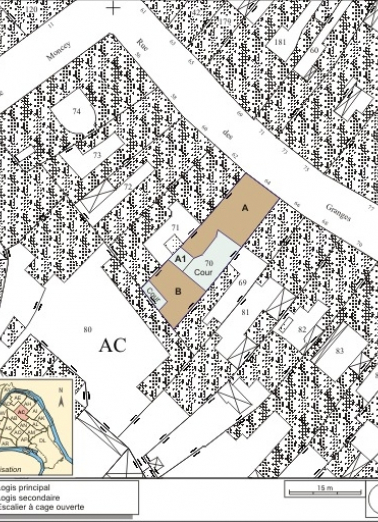 Plan masse et de situation. Extrait du plan cadastral, 1974, section AC. © Région Bourgogne-Franche-Comté, Inventaire du patrimoine