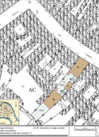 Plan masse et de situation. Extrait du plan cadastral, 1974, section AC. © Région Bourgogne-Franche-Comté, Inventaire du patrimoine