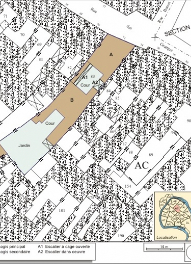 Plan masse et de situation. Extrait du plan cadastral, 1974, section AC. © Région Bourgogne-Franche-Comté, Inventaire du patrimoine