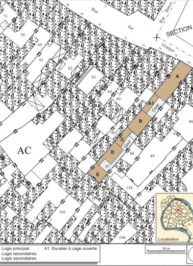 Plan masse et de situation. Extrait du plan cadastral, 1974, section AC. © Région Bourgogne-Franche-Comté, Inventaire du patrimoine