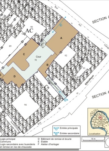 Plan masse et de situation. Extrait du plan cadastral, 1974, section AC. © Région Bourgogne-Franche-Comté, Inventaire du patrimoine