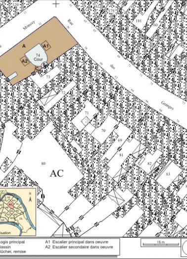 Plan masse et de situation. Extrait du plan cadastral, 1974, section AC. © Région Bourgogne-Franche-Comté, Inventaire du patrimoine