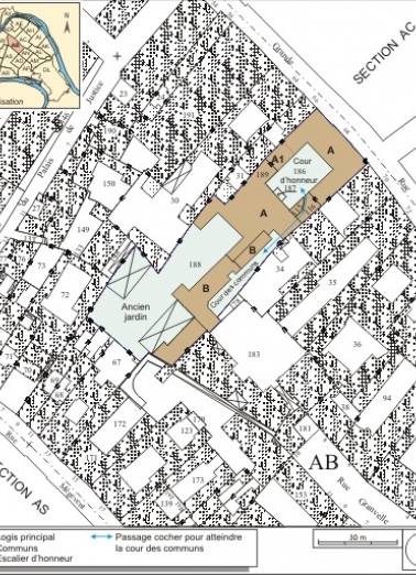 Plan masse et de situation. Extrait du plan cadastral, 1974, section AB. © Région Bourgogne-Franche-Comté, Inventaire du patrimoine