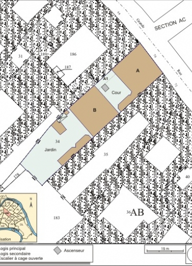 Plan masse et de situation. Extrait du plan cadastral, 1974, section AB. © Région Bourgogne-Franche-Comté, Inventaire du patrimoine