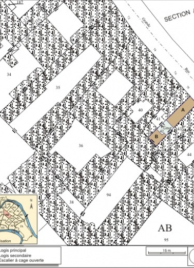 Plan masse et de situation. Extrait du plan cadastral, 1974, section AB. © Région Bourgogne-Franche-Comté, Inventaire du patrimoine