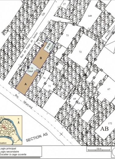 Plan masse et de situation. Extrait du plan cadastral, 1974, section AB. © Région Bourgogne-Franche-Comté, Inventaire du patrimoine