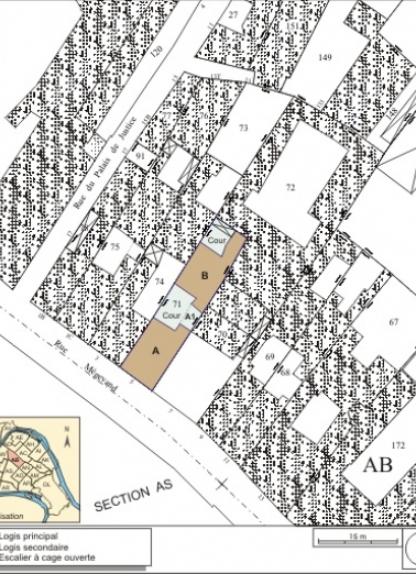 Plan masse et de situation. Extrait du plan cadastral, 1974, section AB. © Région Bourgogne-Franche-Comté, Inventaire du patrimoine