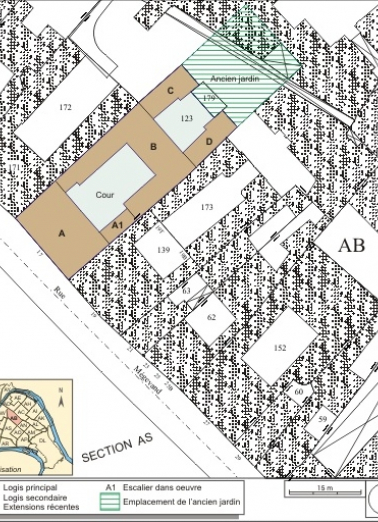Plan masse et de situation. Extrait du plan cadastral, 1974, section AB. © Région Bourgogne-Franche-Comté, Inventaire du patrimoine
