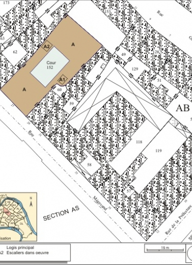 Plan masse et de situation. Extrait du plan cadastral, 1974, section AB. © Région Bourgogne-Franche-Comté, Inventaire du patrimoine