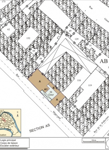 Plan masse et de situation. Extrait du plan cadastral, 1974, section AB. © Région Bourgogne-Franche-Comté, Inventaire du patrimoine