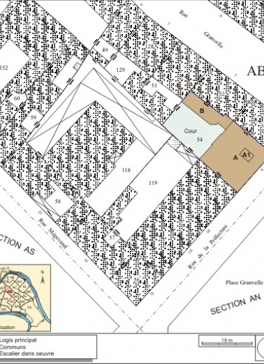 Plan masse et de situation. Extrait du plan cadastral, 1974, section AB. © Région Bourgogne-Franche-Comté, Inventaire du patrimoine