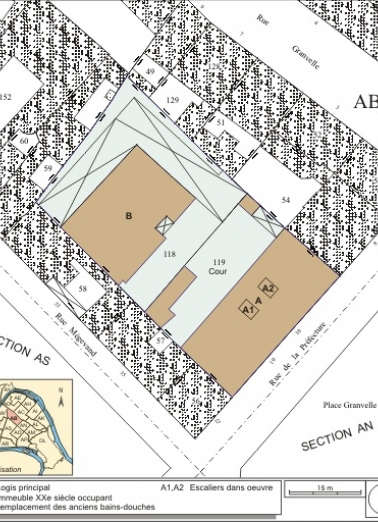 Plan masse et de situation. Extrait du plan cadastral, 1974, section AB. © Région Bourgogne-Franche-Comté, Inventaire du patrimoine