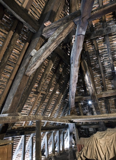 Intérieur, comble : détail de la charpente côté cour. © Région Bourgogne-Franche-Comté, Inventaire du Patrimoine