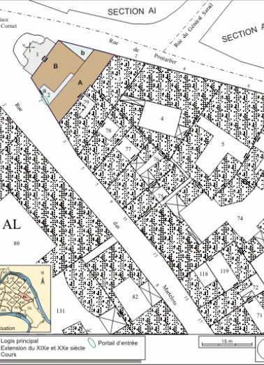 Plan masse et de situation. Extrait du plan cadastral, 1974, section AL. © Région Bourgogne-Franche-Comté, Inventaire du patrimoine