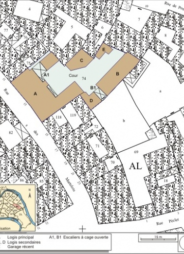 Plan masse et de situation. Extrait du plan cadastral, 1974, section AL. © Région Bourgogne-Franche-Comté, Inventaire du patrimoine