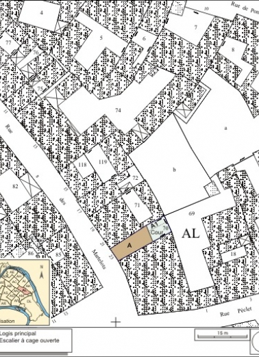 Plan masse et de situation. Extrait du plan cadastral, 1974, section AL. © Région Bourgogne-Franche-Comté, Inventaire du patrimoine