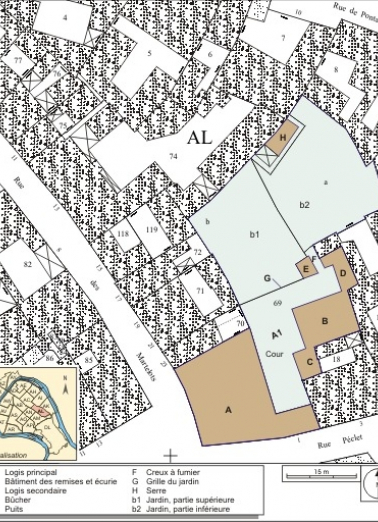 Plan masse et de situation. Extrait du plan cadastral, 1974, section AL. © Région Bourgogne-Franche-Comté, Inventaire du patrimoine