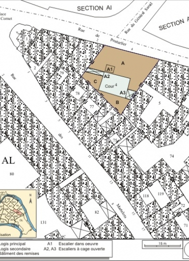 Plan masse et de situation. Extrait du plan cadastral, 1974, section AL. © Région Bourgogne-Franche-Comté, Inventaire du patrimoine