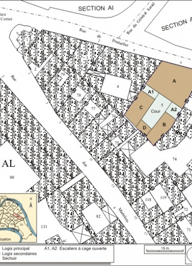 Plan masse et de situation. Extrait du plan cadastral, 1974, section AL. © Région Bourgogne-Franche-Comté, Inventaire du patrimoine