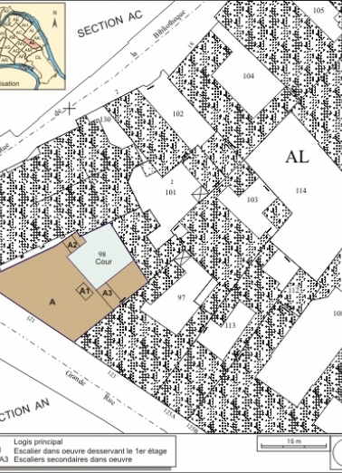 Plan masse et de situation. Extrait du plan cadastral, 1974, section AL. © Région Bourgogne-Franche-Comté, Inventaire du patrimoine