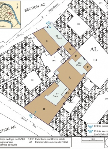Plan masse et de situation. Extrait du plan cadastral, 1974, section AL. © Région Bourgogne-Franche-Comté, Inventaire du patrimoine