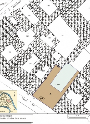 Plan masse et de situation. Extrait du plan cadastral, 1974, section AL. © Région Bourgogne-Franche-Comté, Inventaire du patrimoine