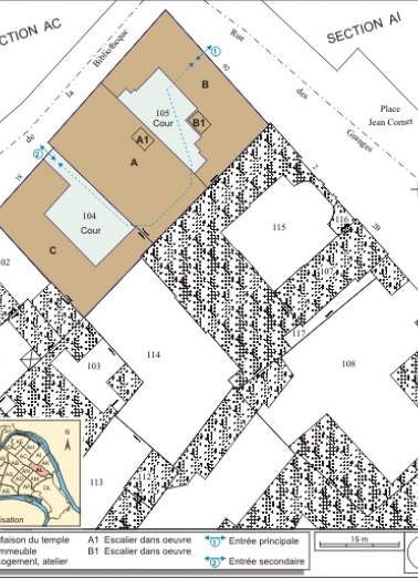 Plan masse et de situation. Extrait du plan cadastral, 1974, section AL. © Région Bourgogne-Franche-Comté, Inventaire du patrimoine