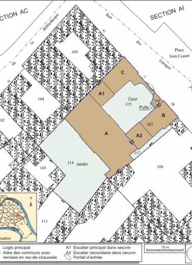 Plan masse et de situation. Extrait du plan cadastral, 1974, section AL. © Région Bourgogne-Franche-Comté, Inventaire du patrimoine