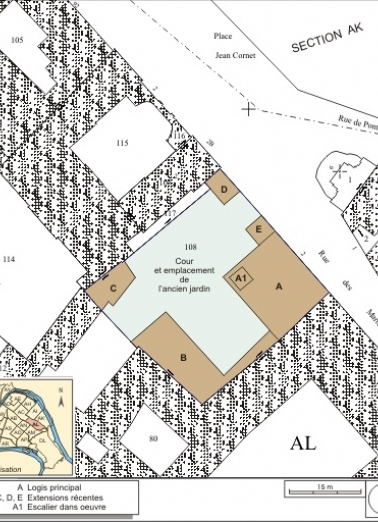 Plan masse et de situation. Extrait du plan cadastral, 1974, section AL. © Région Bourgogne-Franche-Comté, Inventaire du patrimoine