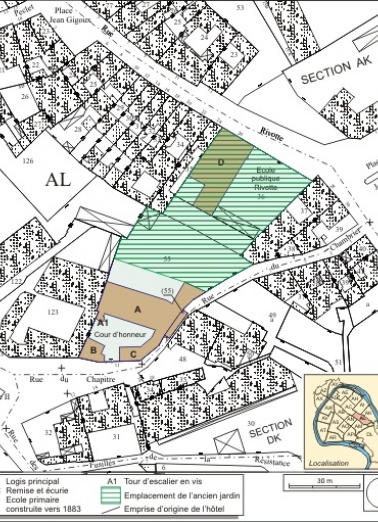 Plan masse et de situation. Extrait du plan cadastral, 1974, section AL. © Région Bourgogne-Franche-Comté, Inventaire du patrimoine