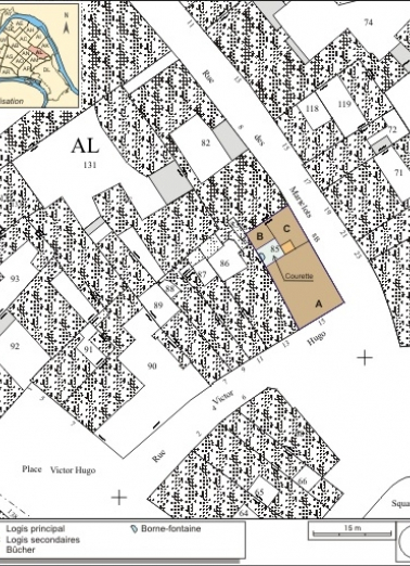Plan masse et de situation. Extrait du plan cadastral, 1974, section AL. © Région Bourgogne-Franche-Comté, Inventaire du patrimoine